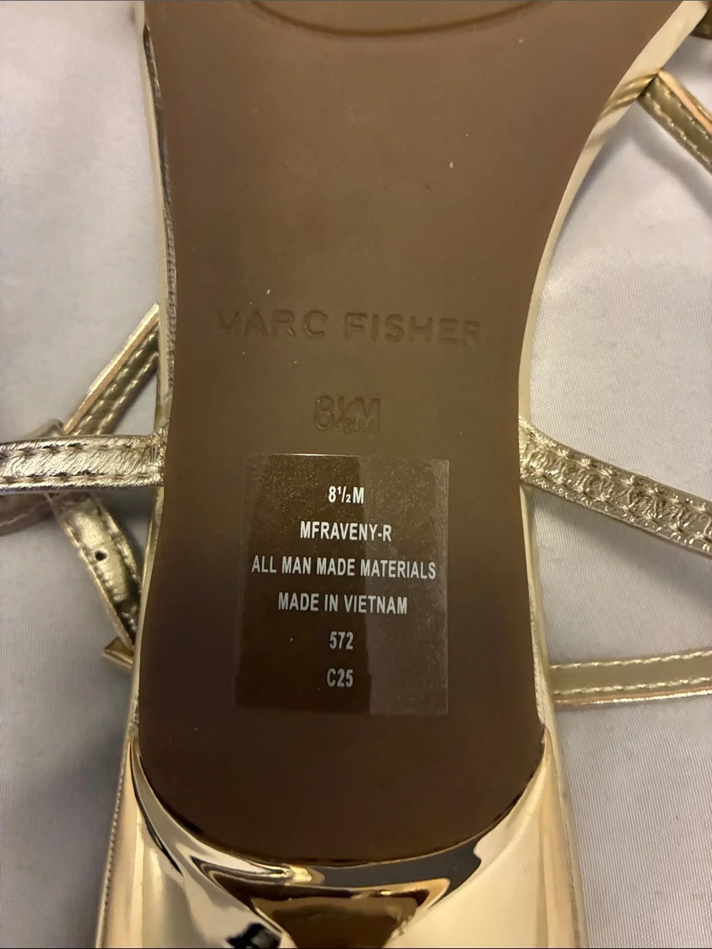 Marc Fisher Metallic Gold Strappy Square-Toe Kitten Heel Sandals